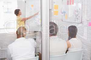 Business team sitting while listening to a colleague