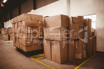 Cardboard boxes in warehouse