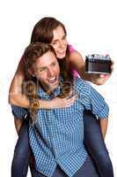 Couple taking selfie with digital camera