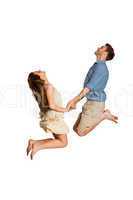 Cheerful young couple jumping