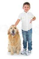 Portrait of smiling boy standing with his dog