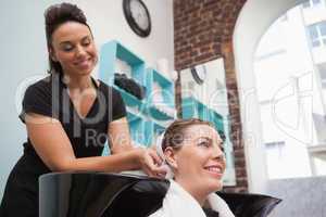 Customer getting their hair dried