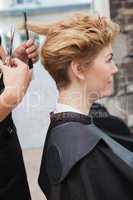 Hairdresser cutting a customers hair