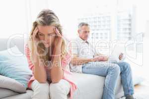 Unhappy couple are stern and having troubles