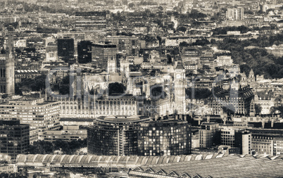 Amazing night aerial view of Westminster and Houses of Parliamen