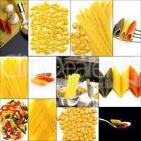 various type of Italian pasta collage