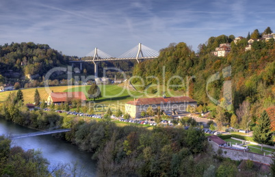 View of Poya bridge, Fribourg, Switzerland, HDR