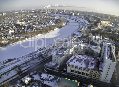 pedestrian quay on Tura river in Tyumen