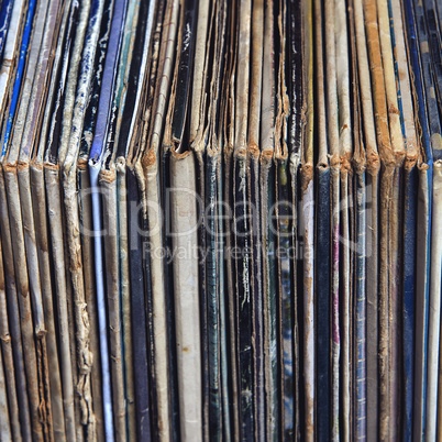 stack of vinyl records in envelopes