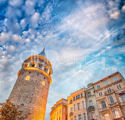Stunning structure of Galata Tower at dusk, Istanbul