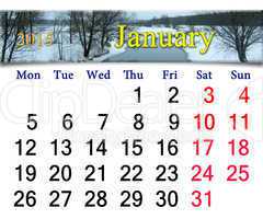 calendar for the January of 2015 with winter river