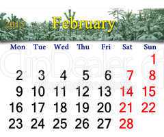 calendar for the February of 2015 with winter landscape
