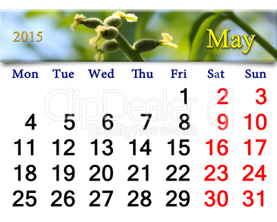 calendar for May of 2015 with image of blooming walnut