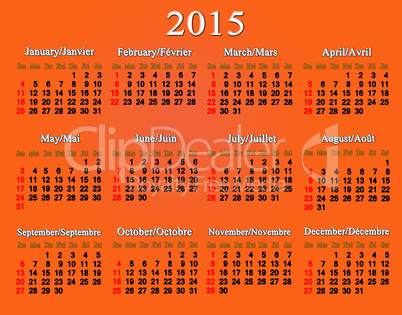 white calendar for 2015 year