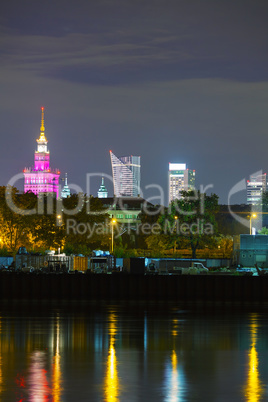 Warsaw cityscape at night