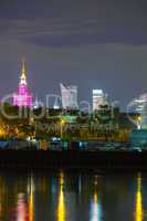 Warsaw cityscape at night