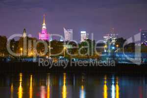 Warsaw cityscape at night