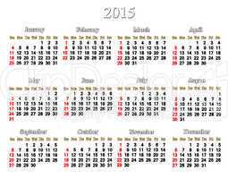 white calendar for 2015 year