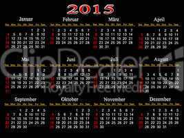 black calendar for 2015 year