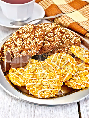 Cookies chocolate and shortcake on tray