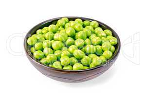 Green peas in brown bowl