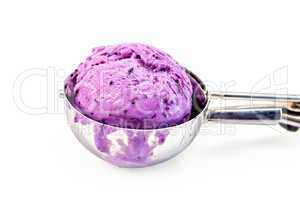 Ice cream blueberry in spoon