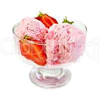 Ice cream strawberry in glass goblet