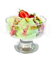 Ice cream strawberry-pistachio in glass goblet