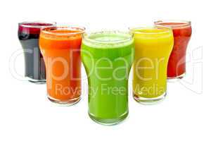 Juice vegetable in five glassful