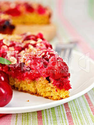 Pie cherry on tablecloth