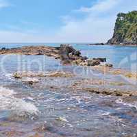 scenic sea shore and blue sky