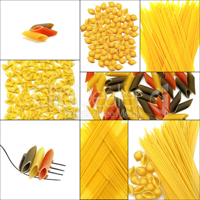 various type of Italian pasta collage