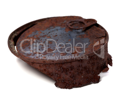 Rusty tin can isolated on white background