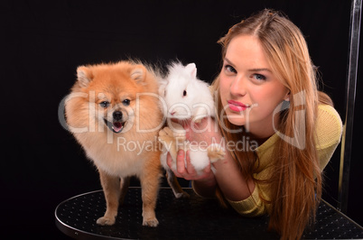 Girl, bunny and dog