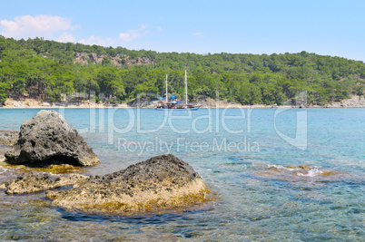 beautiful seascape and pleasure boat