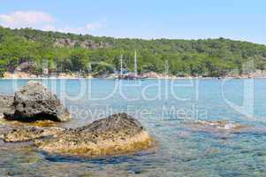 beautiful seascape and pleasure boat