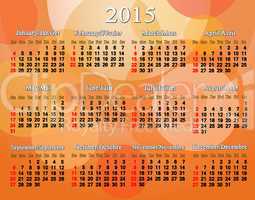 calendar for 2015 year in English and French on the orange