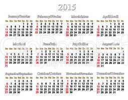 white calendar for 2015 year