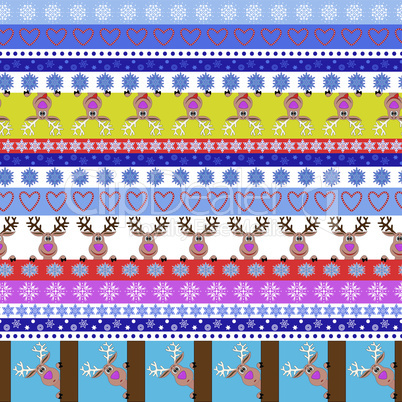 Christmas striped seamless pattern with reindeer