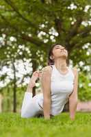 Healthy woman doing stretching exercises at park