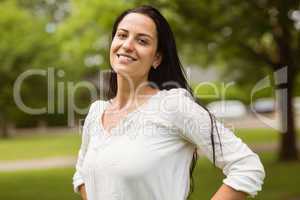 Portrait of a cheerful brunette posing