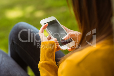 Woman text messaging in park