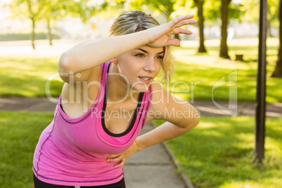 Fit blonde catching her breath