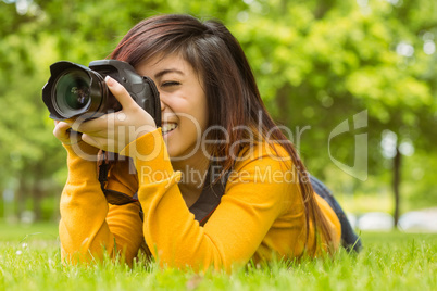 Female photographer at park