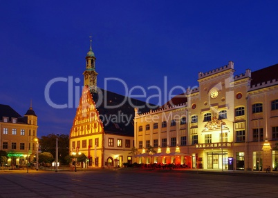 Zwickau Rathaus und Gewandhaus Nacht 01