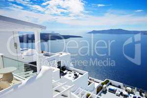 The sea view terrace at luxury hotel, Santorini island, Greece