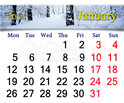 calendar for the January of 2015 year