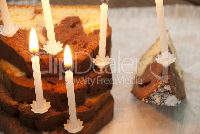 Homemade Cake With Many Candles