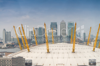 Stunning Canary Wharf financial district skyline in London