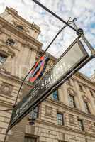 LONDON - AUG 21, 2013: Westminster underground subway sign. Unde